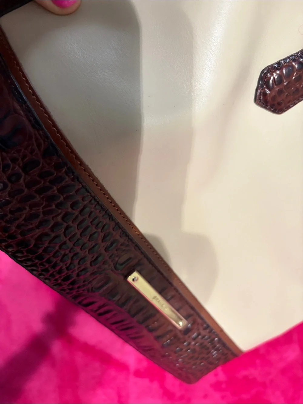 Brahmin Cream Satchel with Brown Croc Trim and Handles